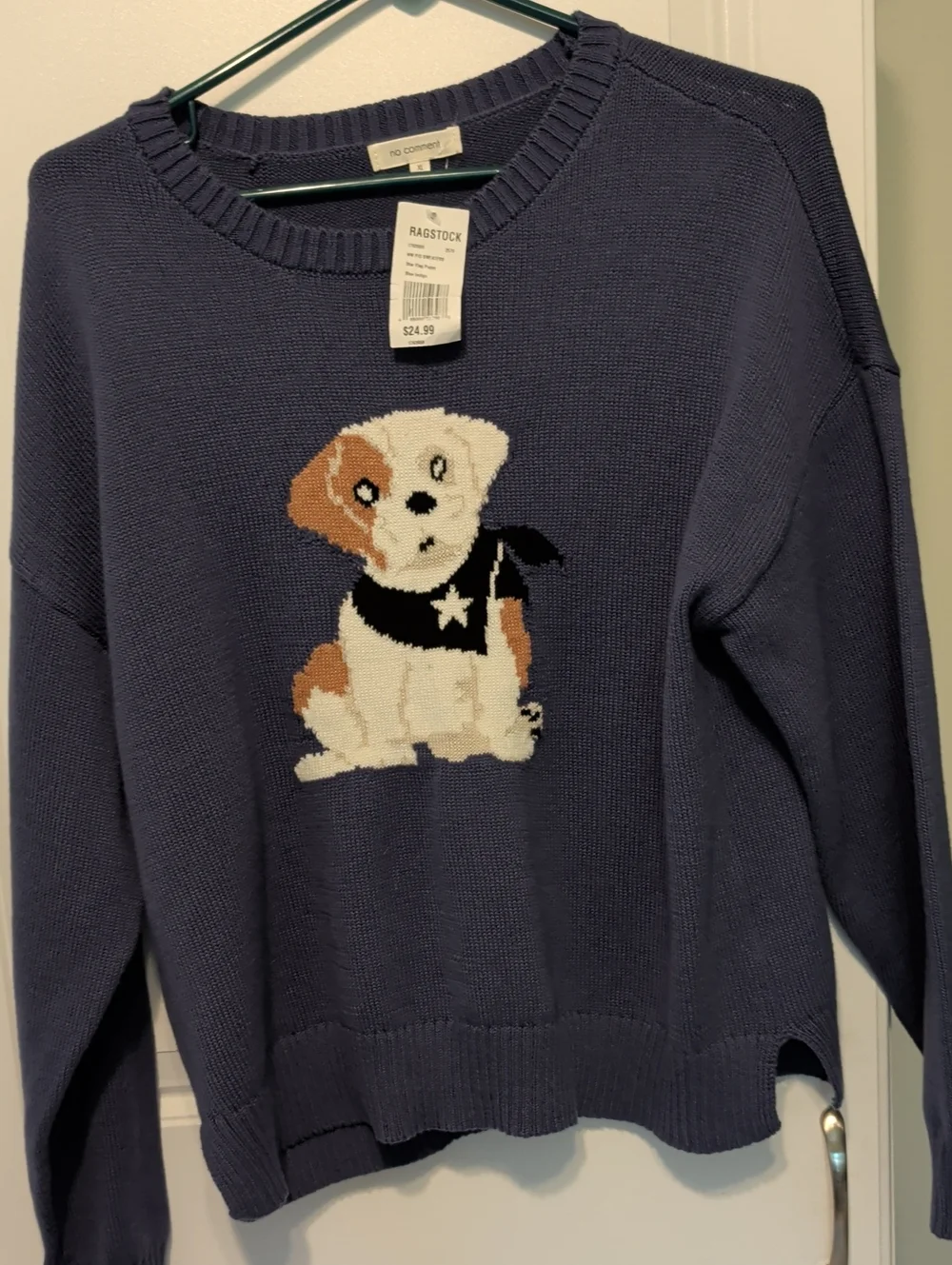 No Comment Navy Dog Knit Sweater - Cute Puppy Design